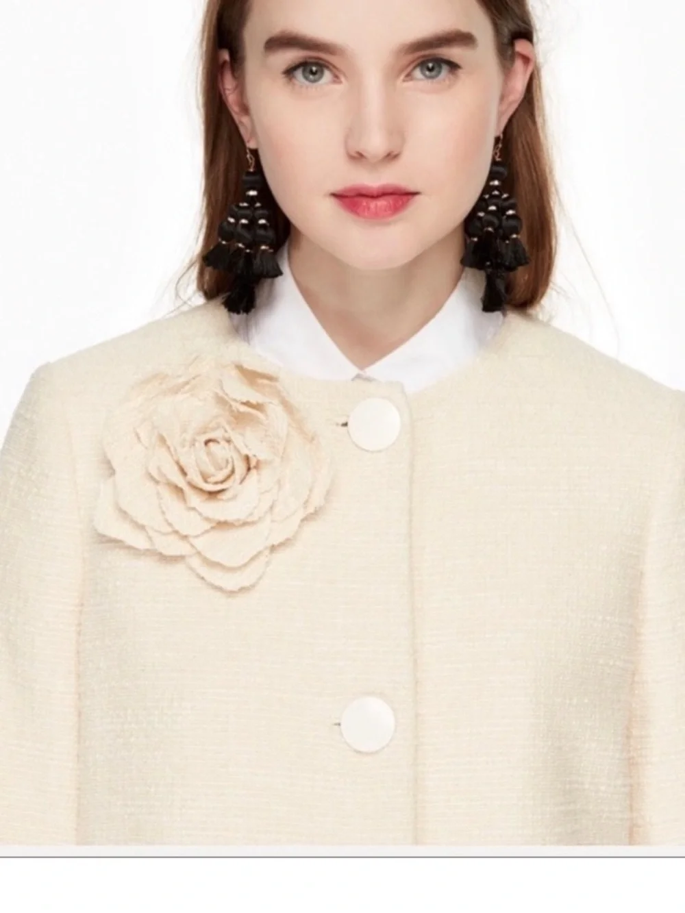 Kate Spade Tweed Corsage Coat Rambling Roses Sand Dune Ivory Sz 6 Retail $598